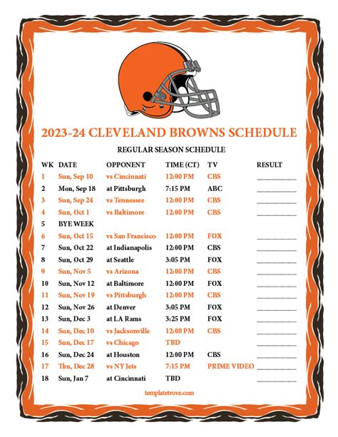 printable Cleveland Browns schedule 2023